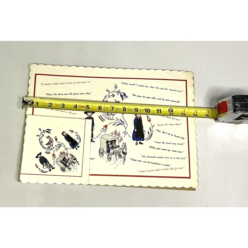 Vintage Pennsylvania Dutch Amish Placemats Napkins Set  16 Horse Buggy Folk Art